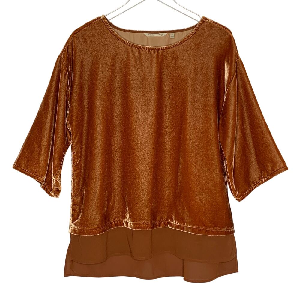 Soft Surroundings Gisella Crushed Velvet Top M Sienna Burnt Orange Boho